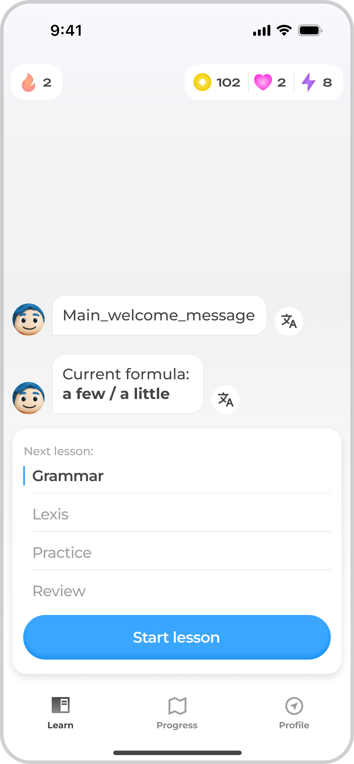 App screenshot showing a lesson example