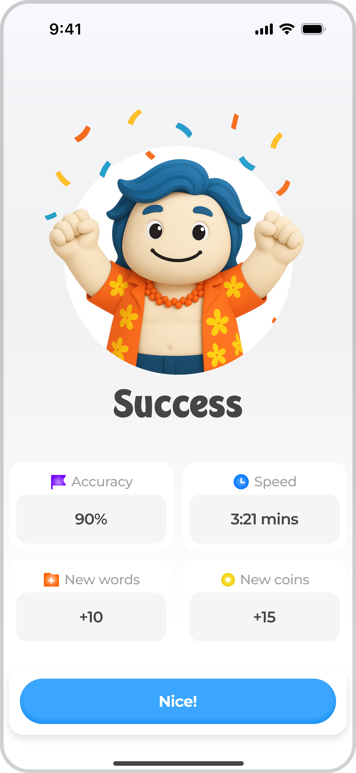 App screenshot showing a finished lesson example